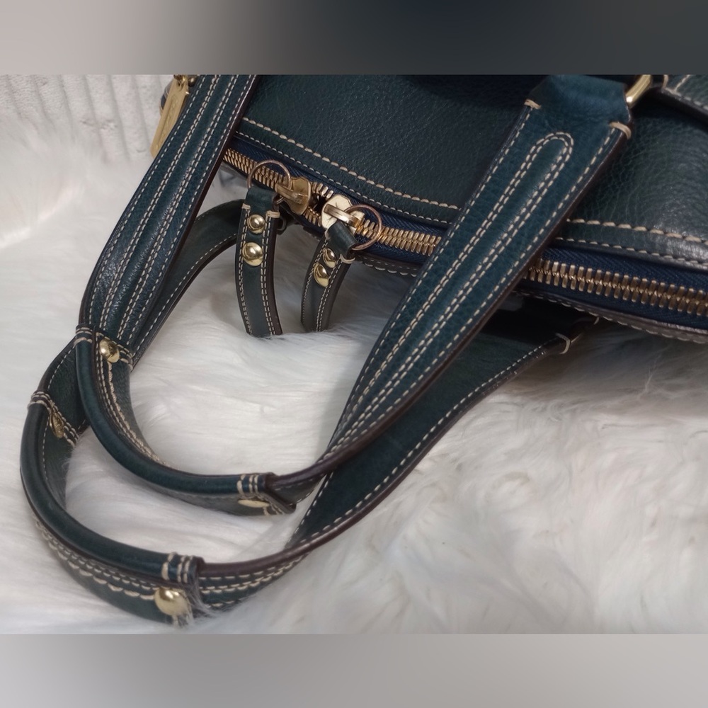 Coach Hamptons Blue Leather Satchel with Gold Accents - Picture 6 of 16